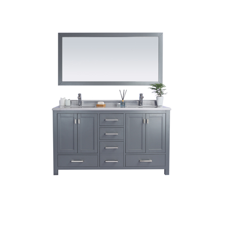 LAVIVA Wilson 60, Grey Cabinet & White Stripe Countertop 313ANG-60G-WS